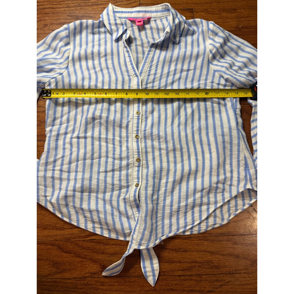 Lilly Pulitzer Blue White Striped Bell Sleeve Tie Front Button Down Top M - Picture 4 of 6